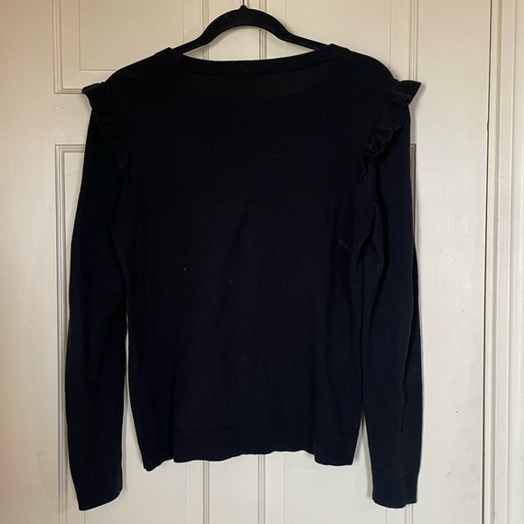 J Crew Sweater, Black 100% Cotton Gathered Ruffle At Top Of Sleeve Size Small - Picture 7 of 11